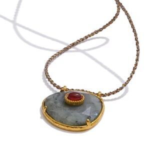 Natural Spectrolite Agate Stone Oval Pendant Necklace